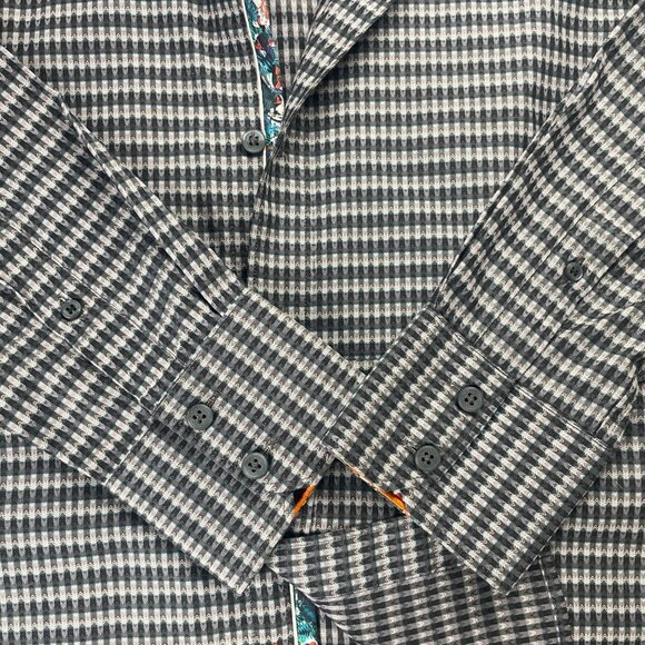 Robert Graham Mens Houndstooth Dress Shirt With Floral Trim Size M - Picture 14 of 16